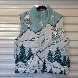 Peanuts Skiing Scene Puffer Vest Adult Unisex Medium NWT